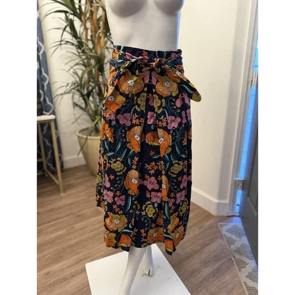 Corey Lynn Calter Kyla Midi Skirt M/L Anthropologie Paperbag Tie Waist A Line - Picture 5 of 14